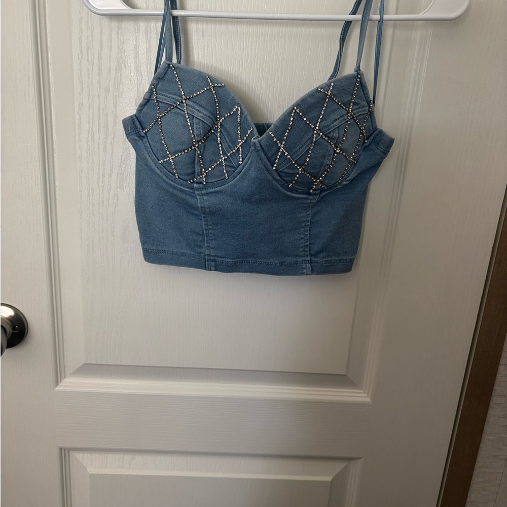 Haute Monde Light Blue Denim Top